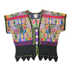 Veranda Wear Vintage Wearable Art Floral Knit Cardigan Sweater Womens Medium M